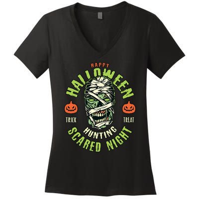 Happy Halloween Scared Night Mummy Women's V-Neck T-Shirt