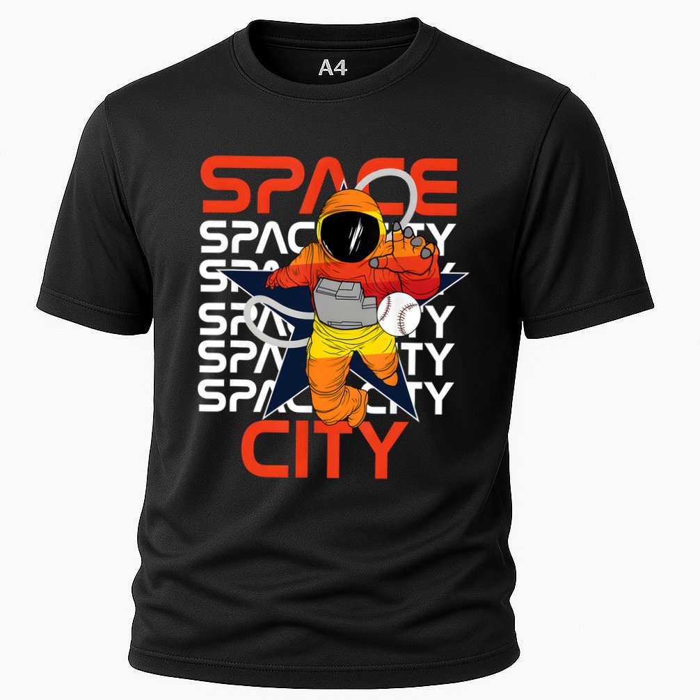 Town Houston Space City Vintage Baseball Astronaut Cooling Performance Crew T-Shirt