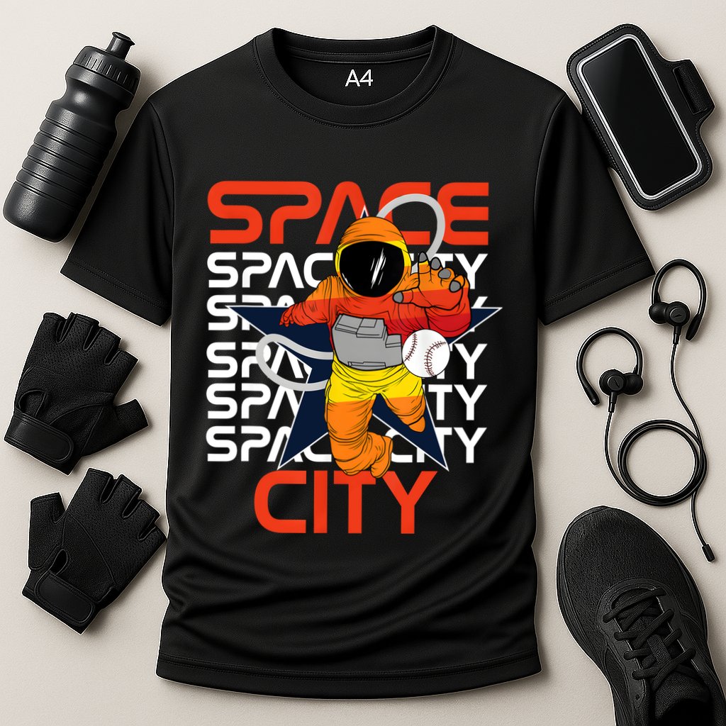 Town Houston Space City Vintage Baseball Astronaut Cooling Performance Crew T-Shirt