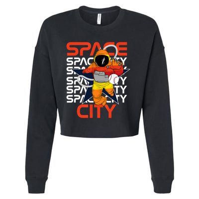 Town Houston Space City Vintage Baseball Astronaut Cropped Pullover Crew