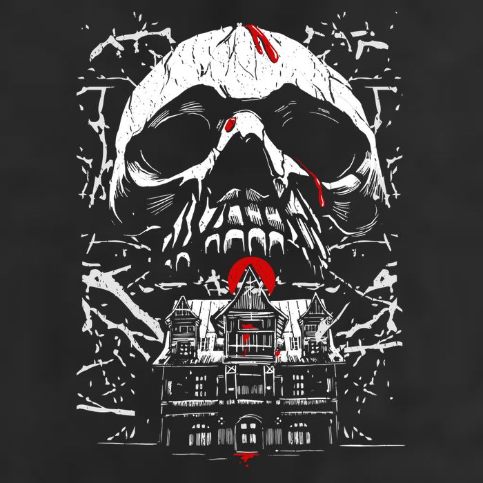 Haunted House Skull 7 Panel Mesh Trucker Snapback Hat