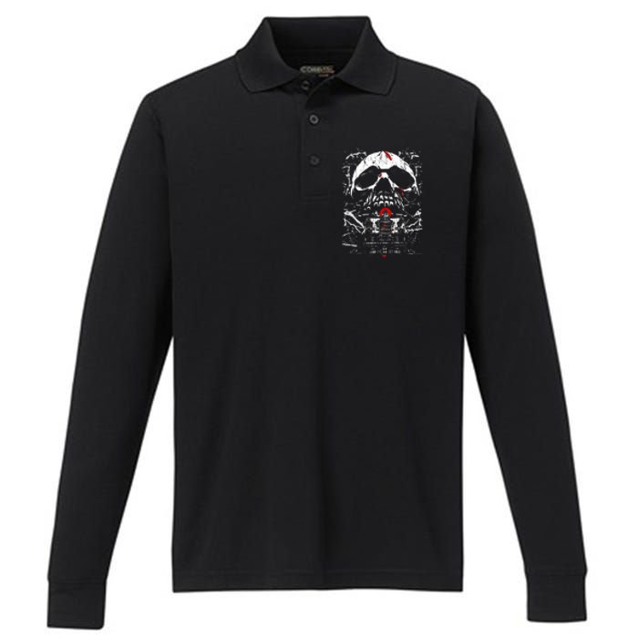 Haunted House Skull Performance Long Sleeve Polo