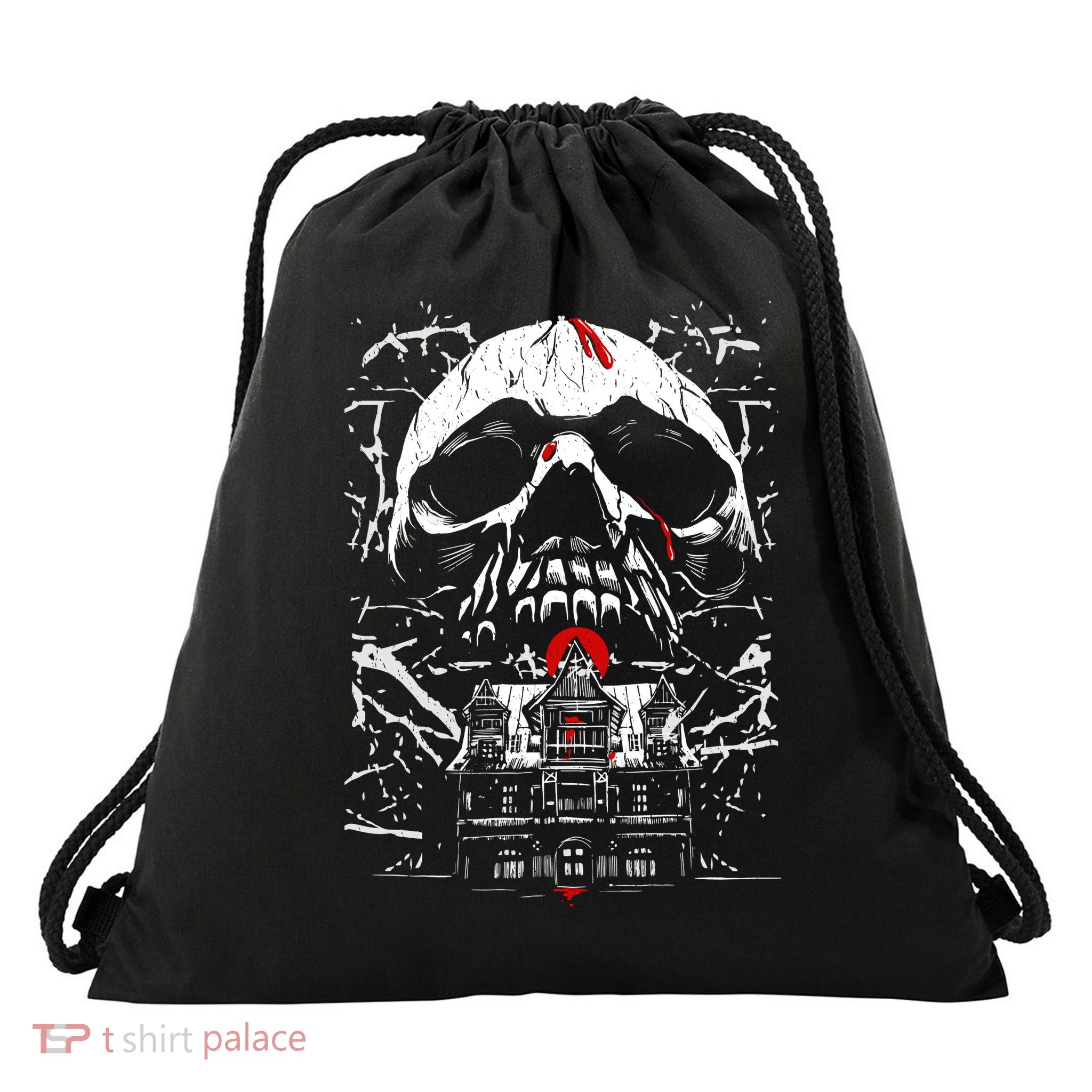 Haunted House Skull Drawstring Bag