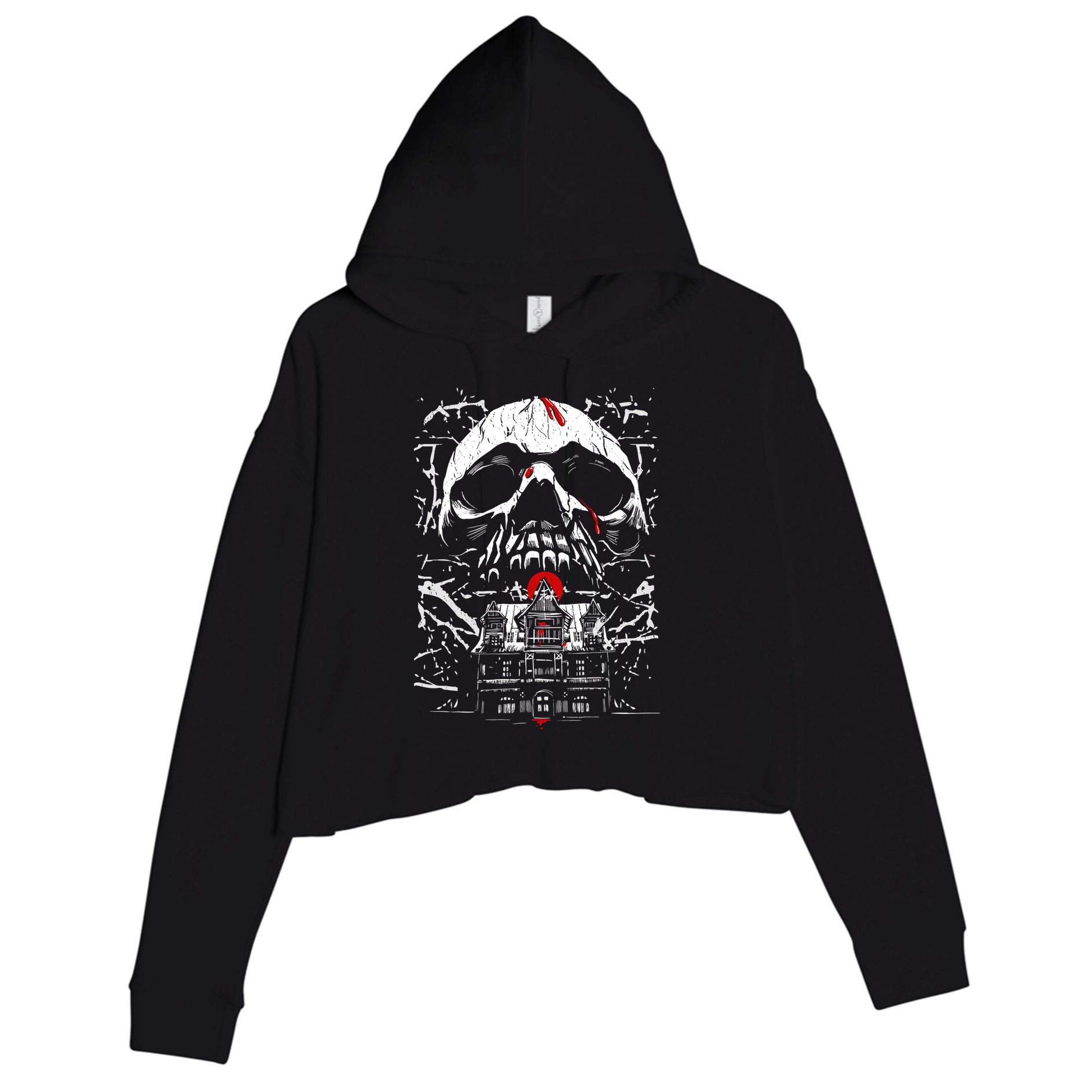 Haunted House Skull Crop Fleece Hoodie