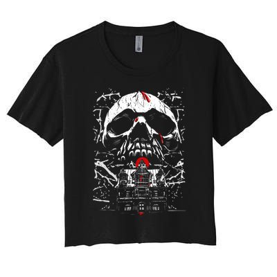 Haunted House Skull Women's Crop Top Tee