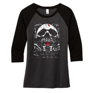 Haunted House Skull Women's Tri-Blend 3/4-Sleeve Raglan Shirt