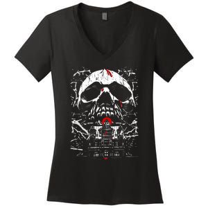 Haunted House Skull Women's V-Neck T-Shirt