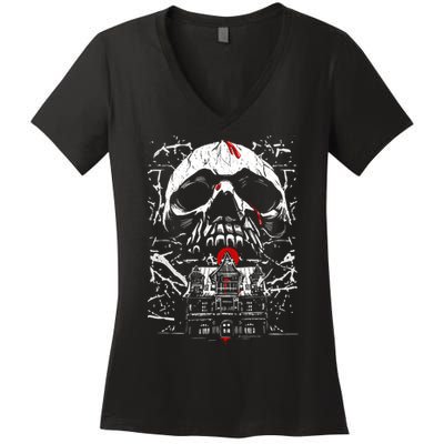 Haunted House Skull Women's V-Neck T-Shirt