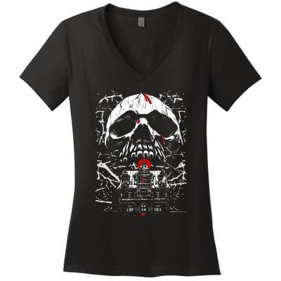 Haunted House Skull Women's V-Neck T-Shirt