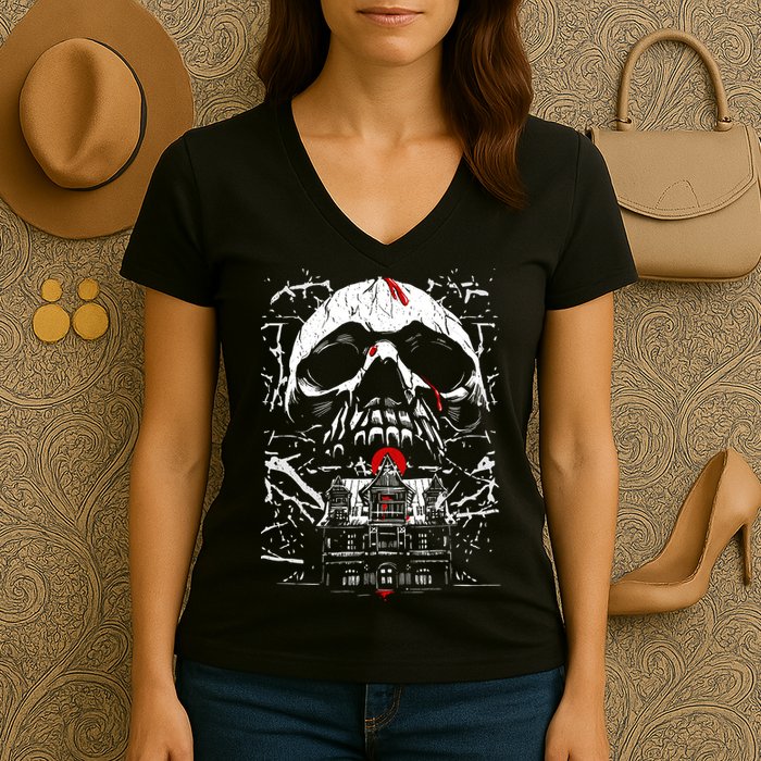 Haunted House Skull Women's V-Neck T-Shirt