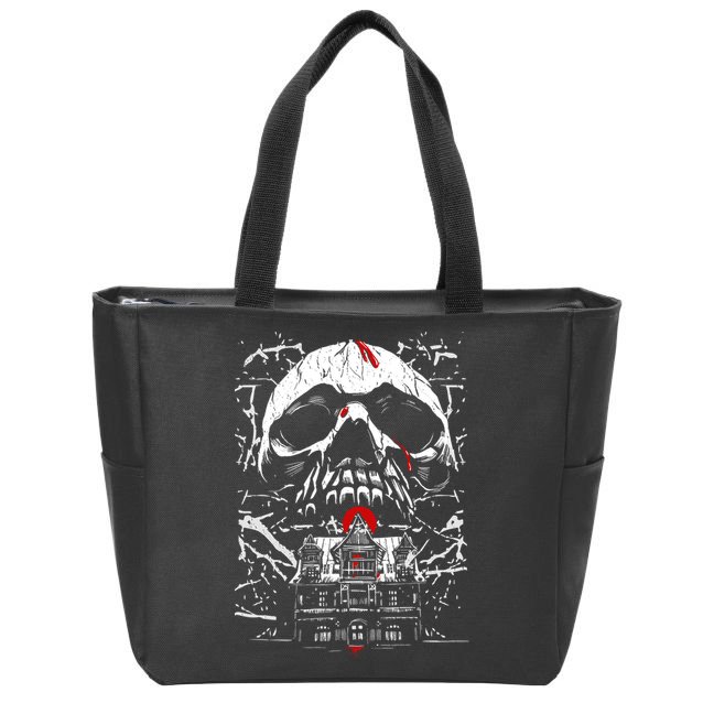 Haunted House Skull Zip Tote Bag