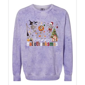 Happy Hallothanksmas Skeleton Gift Colorblast Crewneck Sweatshirt