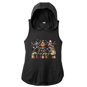 Happy Hallothanksmas Skeleton Gift Ladies PosiCharge Tri-Blend Wicking Draft Hoodie Tank