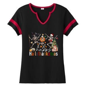 Happy Hallothanksmas Skeleton Gift Ladies Halftime Notch Neck Tee