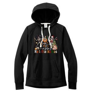 Happy Hallothanksmas Skeleton Gift Women's Fleece Hoodie