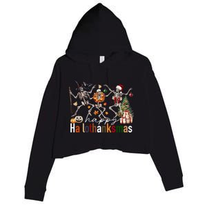 Happy Hallothanksmas Skeleton Gift Crop Fleece Hoodie