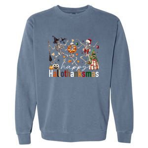 Happy Hallothanksmas Skeleton Gift Garment-Dyed Sweatshirt