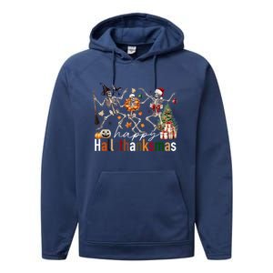 Happy Hallothanksmas Skeleton Gift Performance Fleece Hoodie