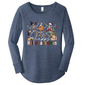 Happy Hallothanksmas Skeleton Gift Women's Perfect Tri Tunic Long Sleeve Shirt