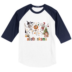 Happy Hallothanksmas Skeleton Gift Baseball Sleeve Shirt