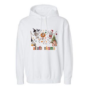 Happy Hallothanksmas Skeleton Gift Garment-Dyed Fleece Hoodie