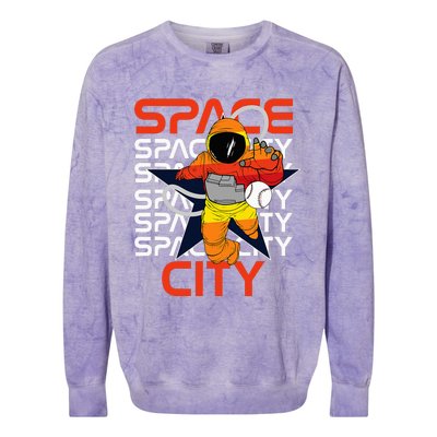 Htown Houston Space City Vintage Baseball Astronaut Colorblast Crewneck Sweatshirt