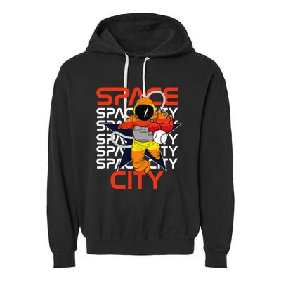 Htown Houston Space City Vintage Baseball Astronaut Garment-Dyed Fleece Hoodie