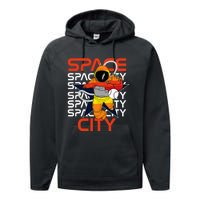 Htown Houston Space City Vintage Baseball Astronaut Performance Fleece Hoodie