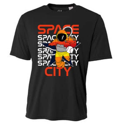 Htown Houston Space City Vintage Baseball Astronaut Cooling Performance Crew T-Shirt