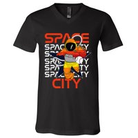 Htown Houston Space City Vintage Baseball Astronaut V-Neck T-Shirt