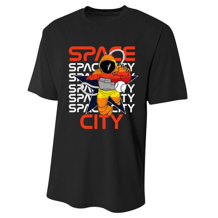 Htown Houston Space City Vintage Baseball Astronaut Performance Sprint T-Shirt