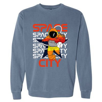 Htown Houston Space City Vintage Baseball Astronaut Garment-Dyed Sweatshirt