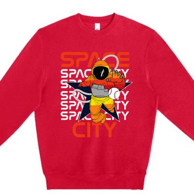 Htown Houston Space City Vintage Baseball Astronaut Premium Crewneck Sweatshirt