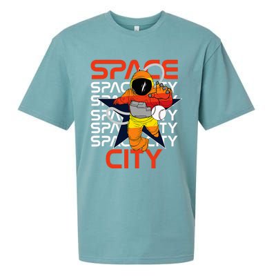 Htown Houston Space City Vintage Baseball Astronaut Sueded Cloud Jersey T-Shirt