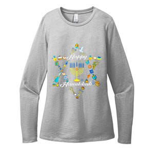 Happy Hanukkah Star Of Davidd Menorah Jewish Christmas Xmas Womens CVC Long Sleeve Shirt