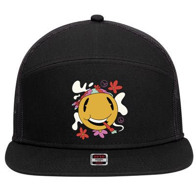 Happy Hippie Smoke 7 Panel Mesh Trucker Snapback Hat