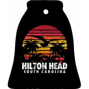 Hilton Head South Carolina Retro Sunset Style Beach Island Ceramic Bell Ornament