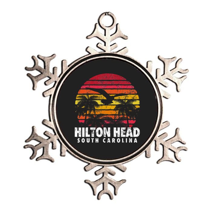 Hilton Head South Carolina Retro Sunset Style Beach Island Metallic Star Ornament