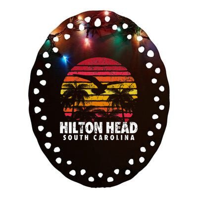 Hilton Head South Carolina Retro Sunset Style Beach Island Ceramic Oval Ornament