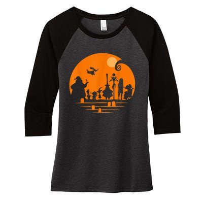 He Halloween Silhouette Women's Tri-Blend 3/4-Sleeve Raglan Shirt