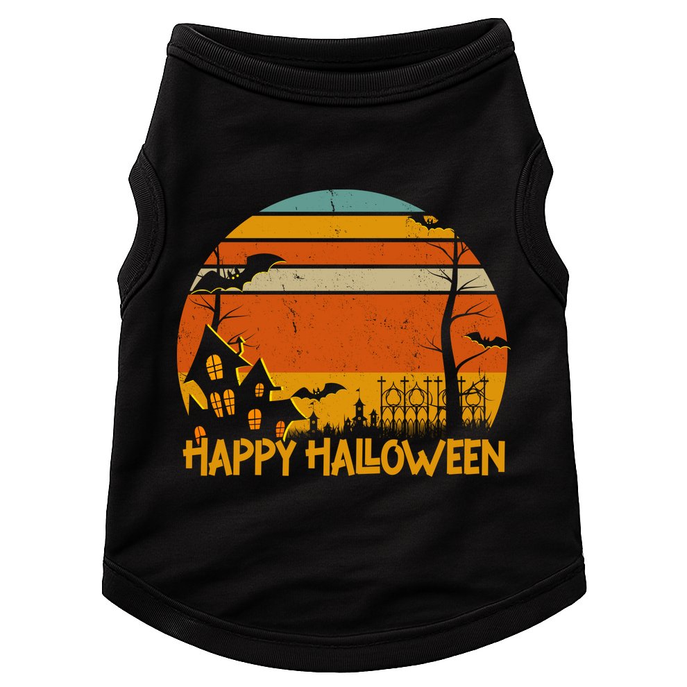 Happy Halloween Spooky Bats Vintage Sunset Doggie Tank
