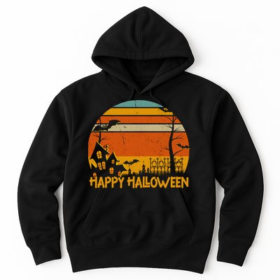 Happy Halloween Spooky Bats Vintage Sunset Hoodie