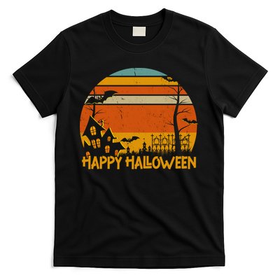 Happy Halloween Spooky Bats Vintage Sunset T-Shirt