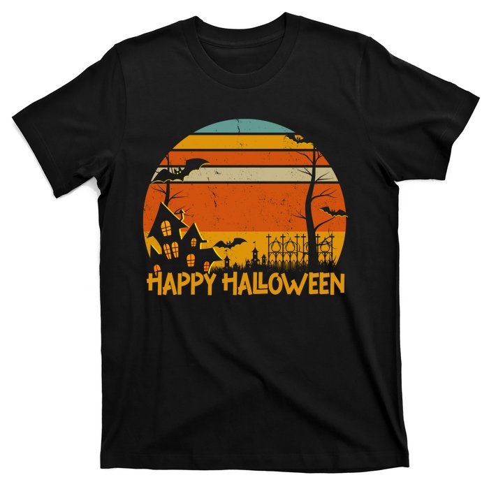 Happy Halloween Spooky Bats Vintage Sunset T-Shirt