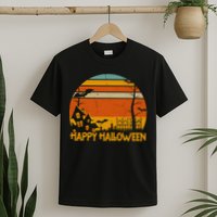 Happy Halloween Spooky Bats Vintage Sunset T-Shirt
