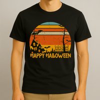 Happy Halloween Spooky Bats Vintage Sunset T-Shirt