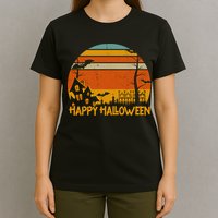 Happy Halloween Spooky Bats Vintage Sunset T-Shirt