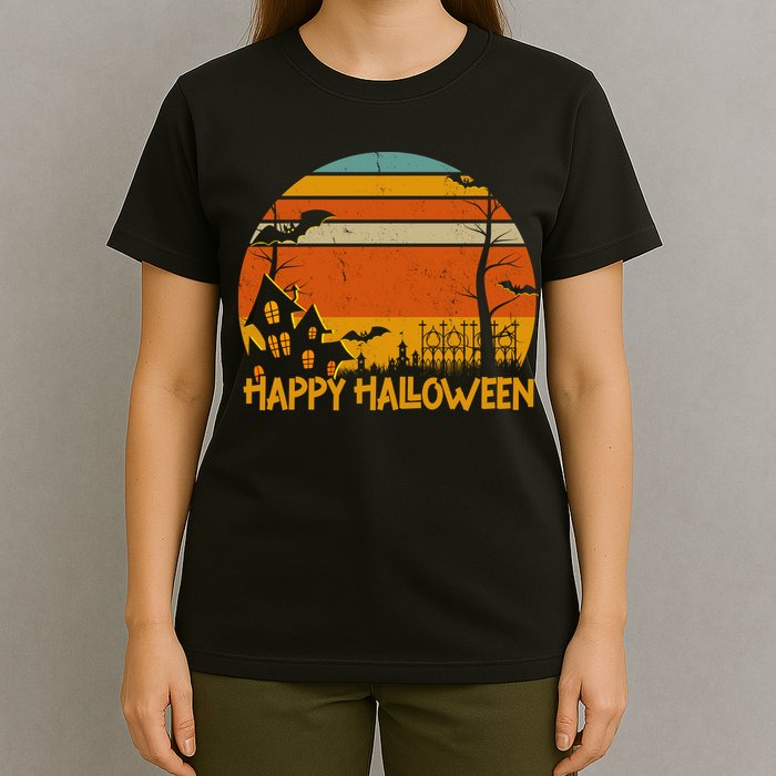Happy Halloween Spooky Bats Vintage Sunset T-Shirt