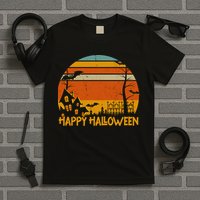 Happy Halloween Spooky Bats Vintage Sunset T-Shirt