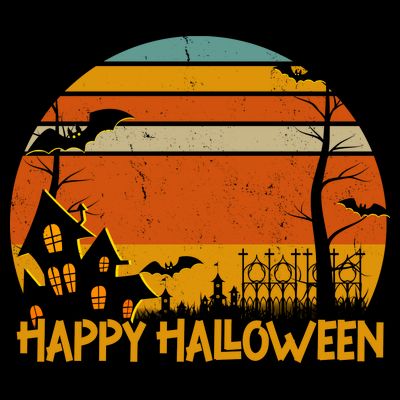 Happy Halloween Spooky Bats Vintage Sunset T-Shirt